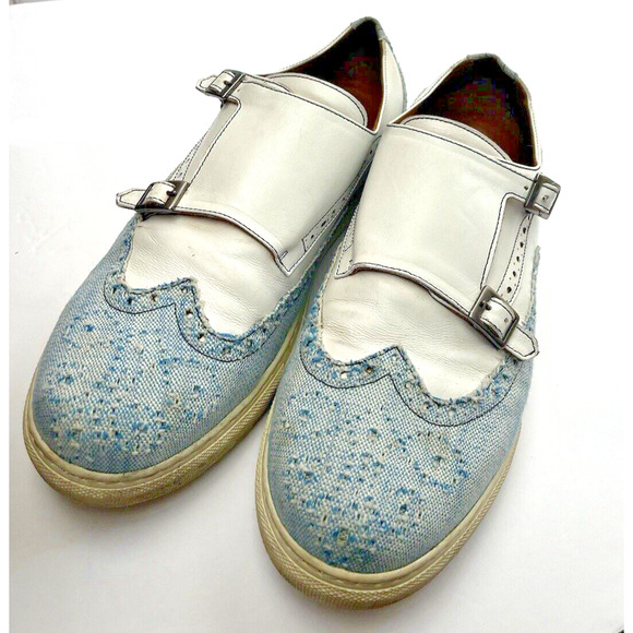 UNDANDY Wingtip Monk Strap Shoes Mens 46 12 Leather Blue White Sic \'em Bears UNDANDY Wingtip Monk Strap Shoes Mens 46 12 Leather Blue  main image 2
